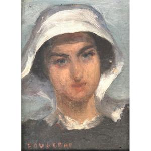 Portrait Of A Young Breton Woman, Signed E. Fougerat