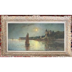 Le chateau de Pornic le soir sous la lune