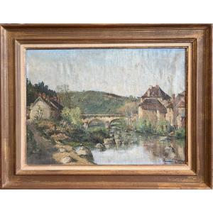 View Of Hérisson In The Bourbonnais, Painting Signed By Raymon Besse