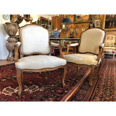 Large Pair Of Armchairs With Flat Backs