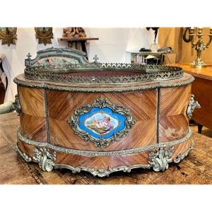 Napoleon III Veneer, Bronze And Porcelain Planter