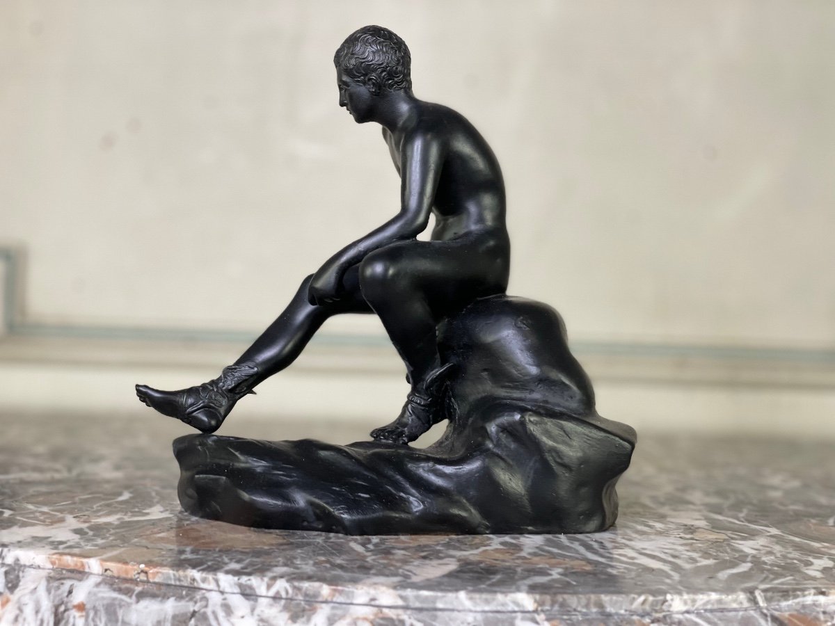 Hermes Au Repos, Bronze Patine Noire D’apres L’antique -photo-4