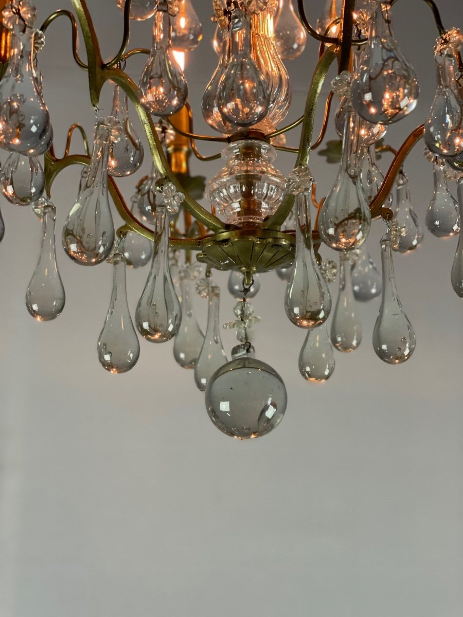 Chandelier In Gilt Bronze Garnished With Pampilles In The Shape Of Drops-photo-3