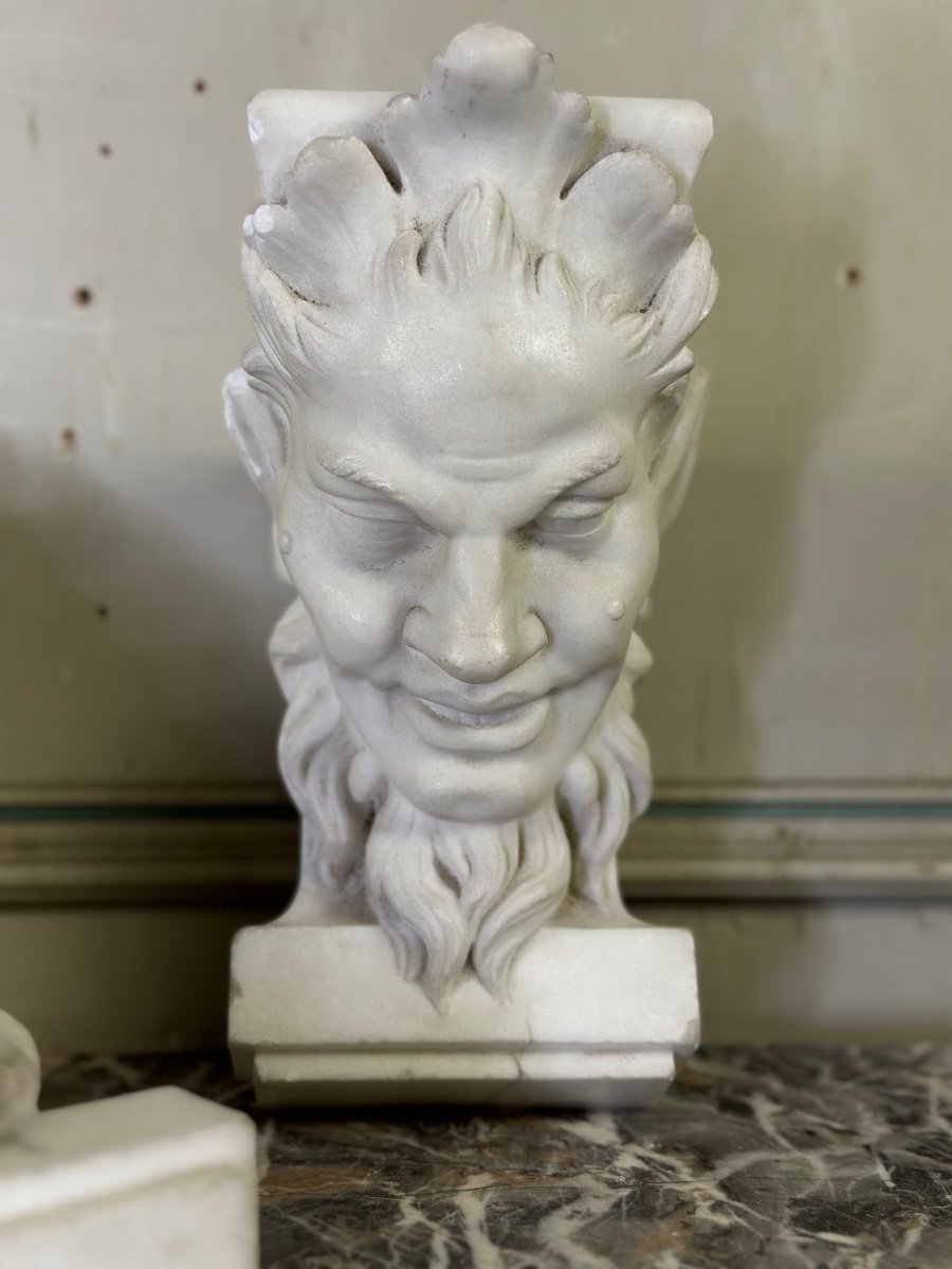Pair Of Statuary White Marble Consoles, Fauna Heads-photo-2