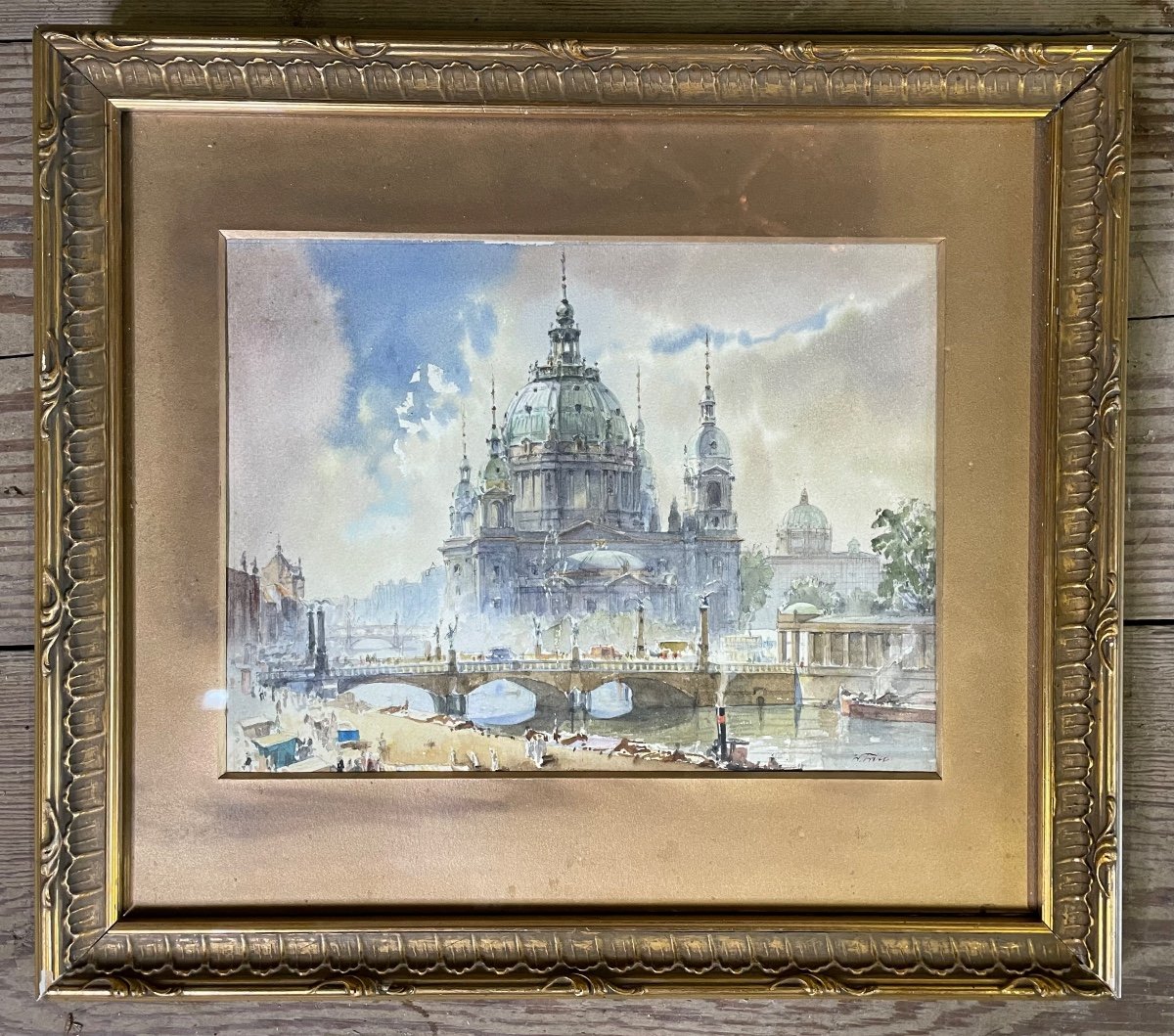 View Of Berlin, Watercolor Signed Lower Right, Circa 1930-photo-3