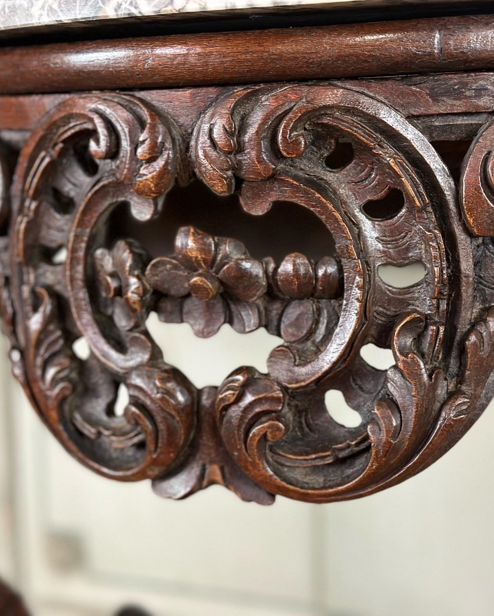 Console Louis XV En Bois Sculpté, Marbre Gris Des Ardennes, XVIIIéme Siècle -photo-3