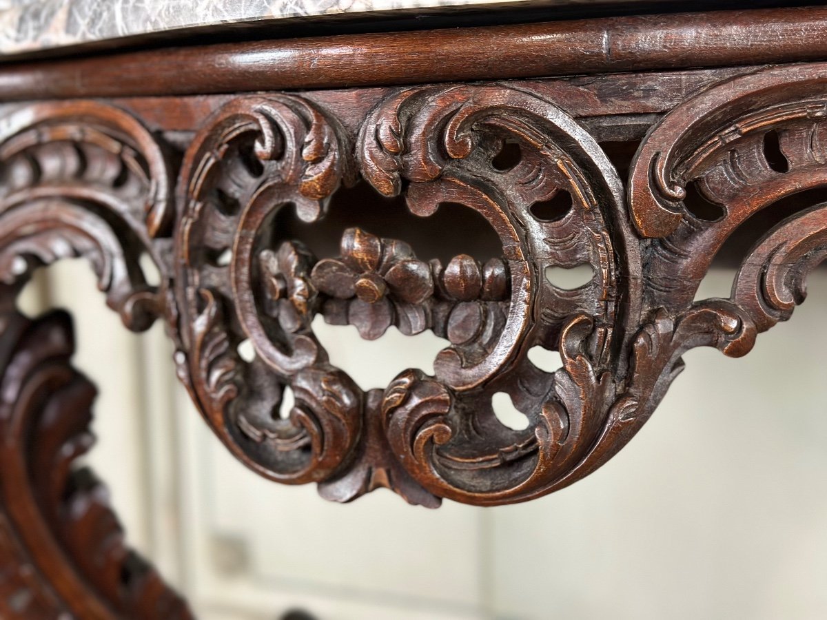 Console Louis XV En Bois Sculpté, Marbre Gris Des Ardennes, XVIIIéme Siècle -photo-6