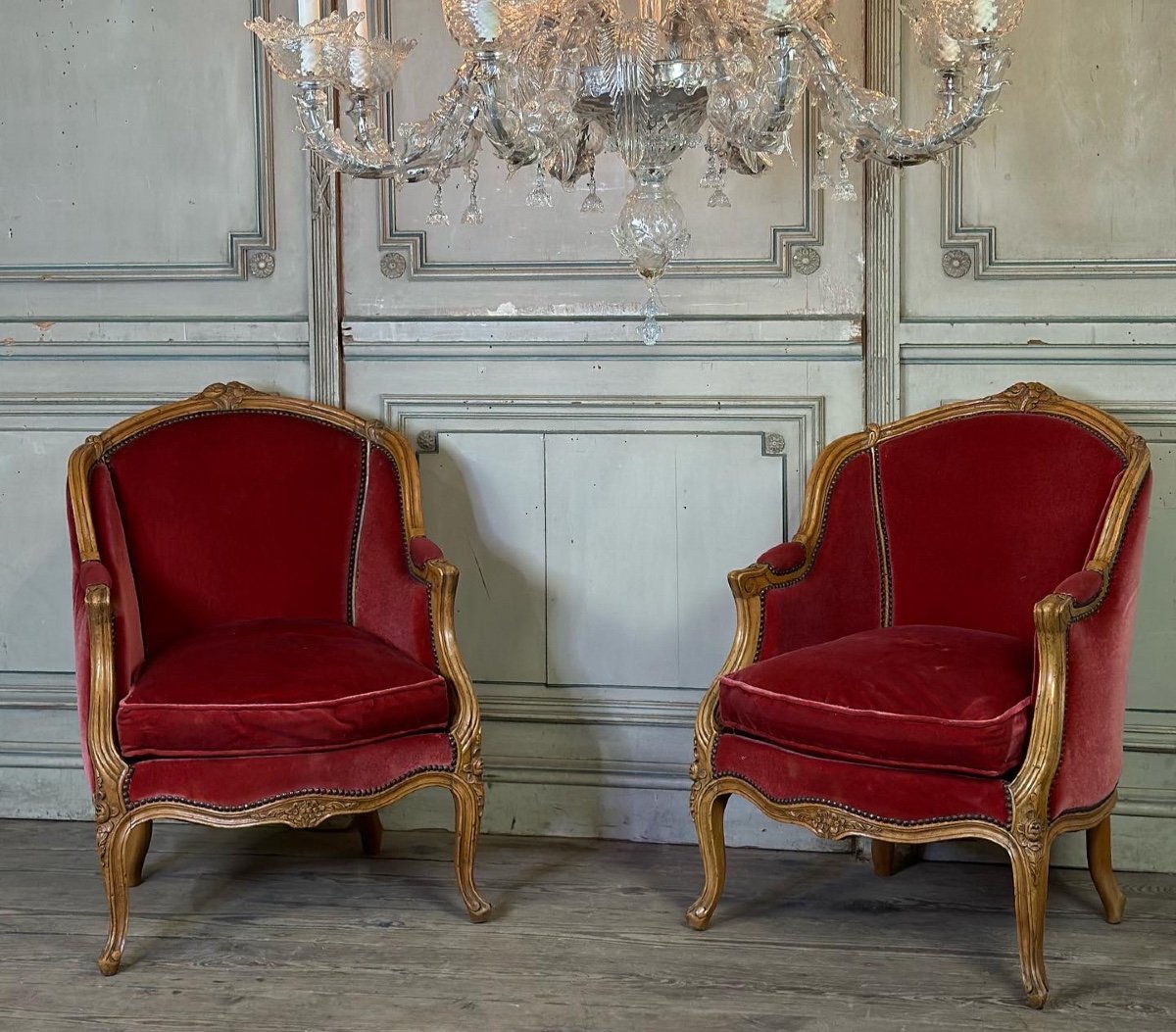 Pair Of Bergeres In Carved Wood Louis XV Style-photo-3