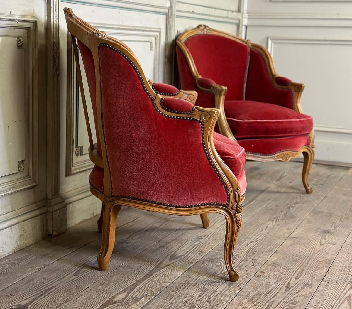 Pair Of Bergeres In Carved Wood Louis XV Style-photo-4