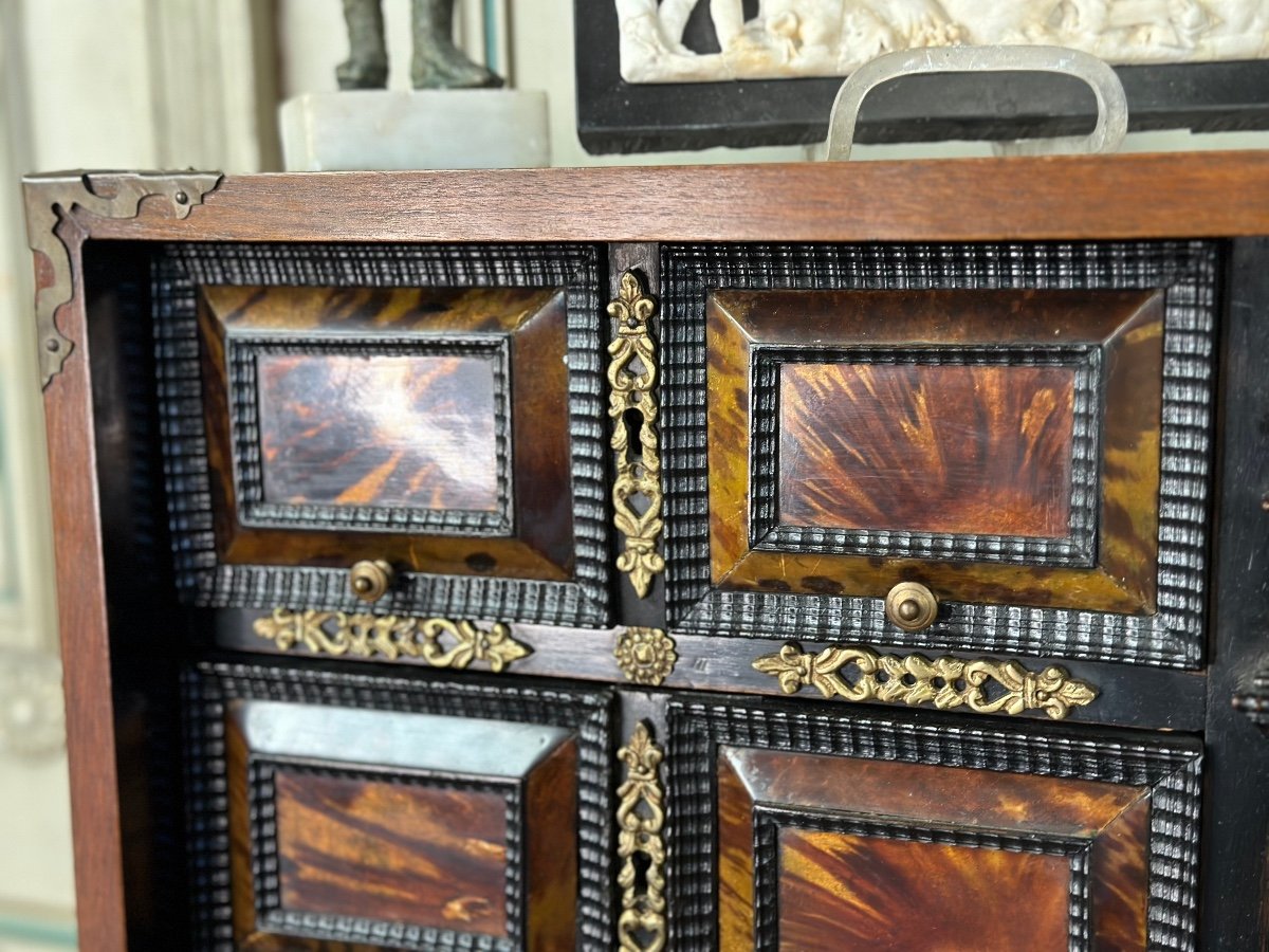 Cabinet In Blackened Wood And Blonde Tortoiseshell, Italy Late XVIIth Century-photo-1