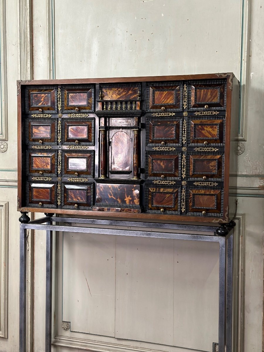 Cabinet In Blackened Wood And Blonde Tortoiseshell, Italy Late XVIIth Century-photo-3