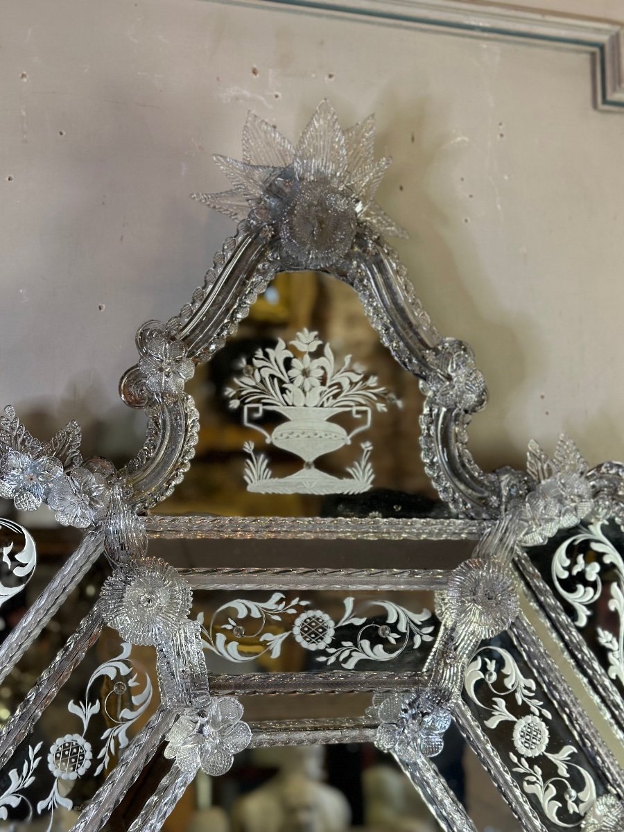 Important Venetian Mirror In Colorless Murano Glass, Circa 1880-photo-2