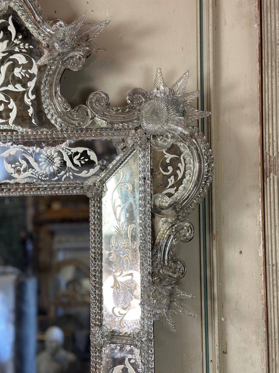 Large Venetian Mirror In Colorless Murano Glass Circa 1850-photo-3