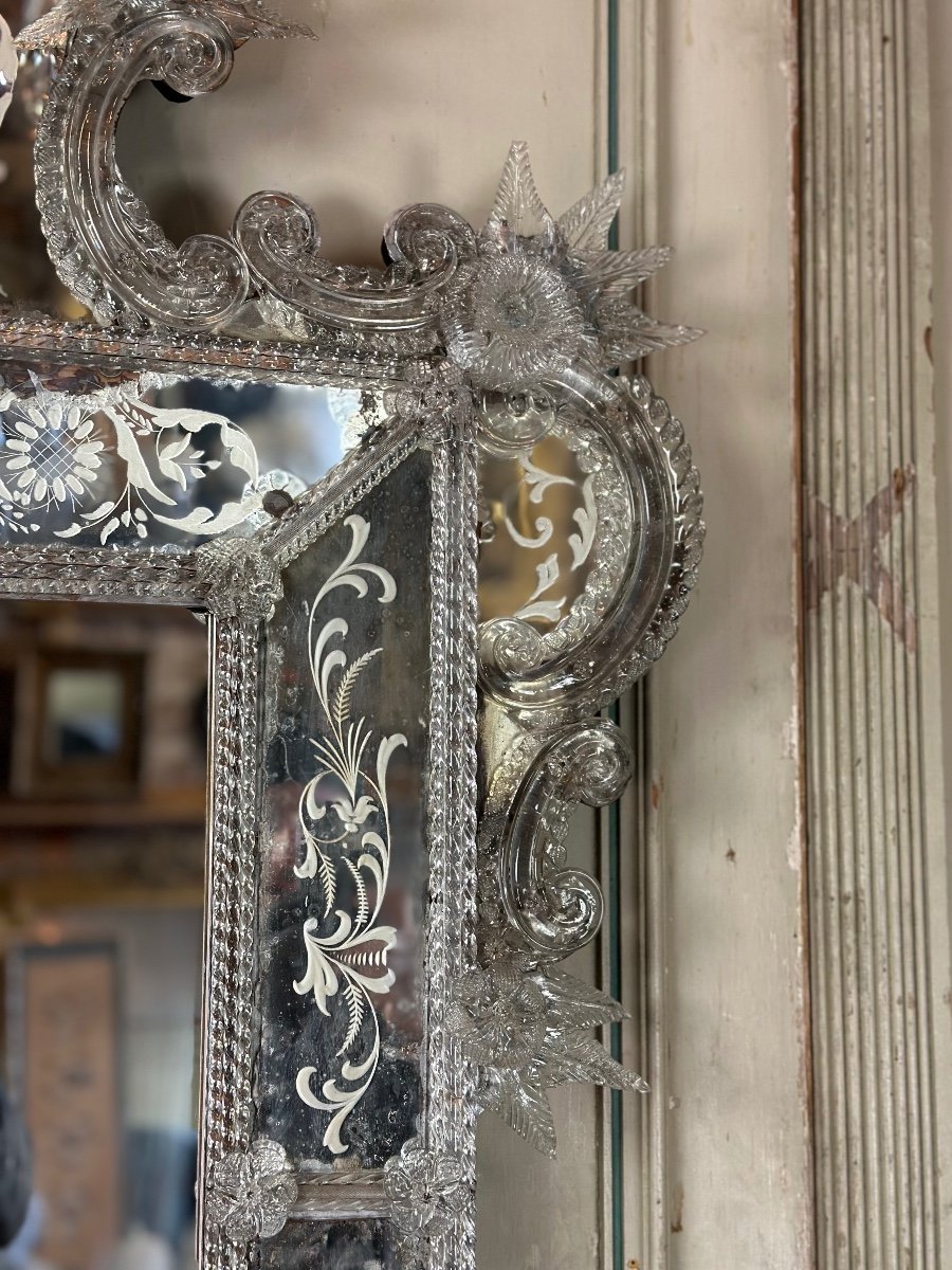 Large Venetian Mirror In Colorless Murano Glass Circa 1850-photo-1