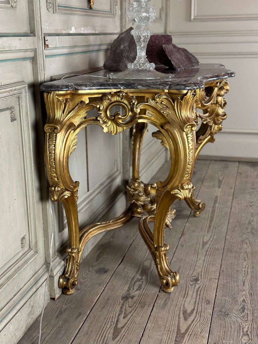 Console De Style Louis XV En Bois Sculpté Doré, Italie Vers 1880-photo-4