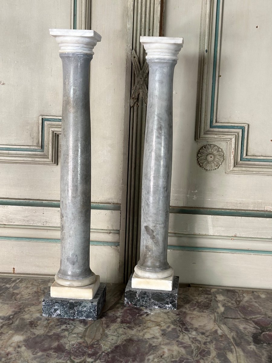 Pair Of Three Colored Marble Columns, Grand Tour Circa 1880-photo-3