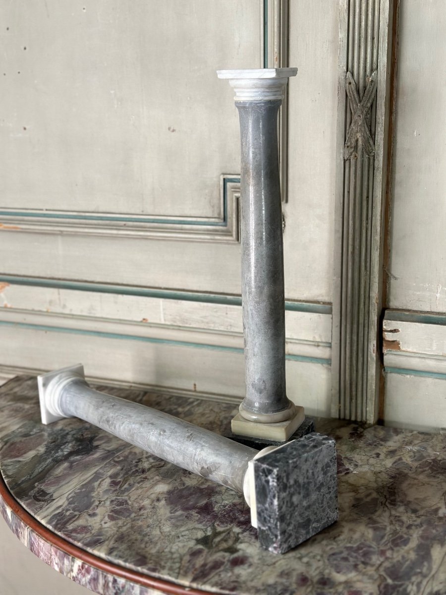 Pair Of Three Colored Marble Columns, Grand Tour Circa 1880