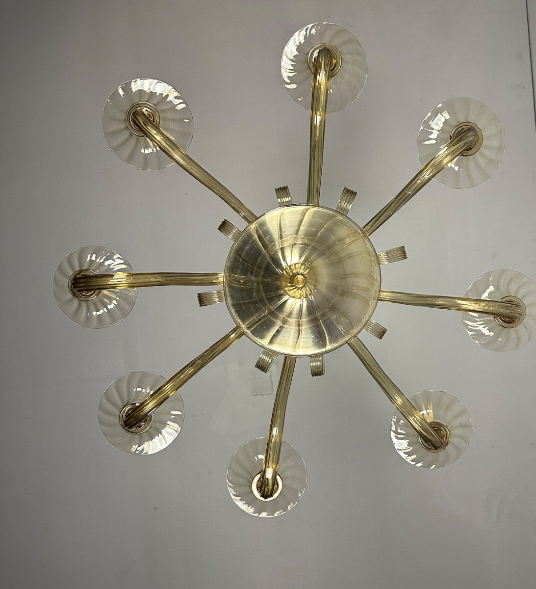 Venetian Chandelier In Golden Murano Glass, 8 Arms Of Light Circa 1940-photo-3