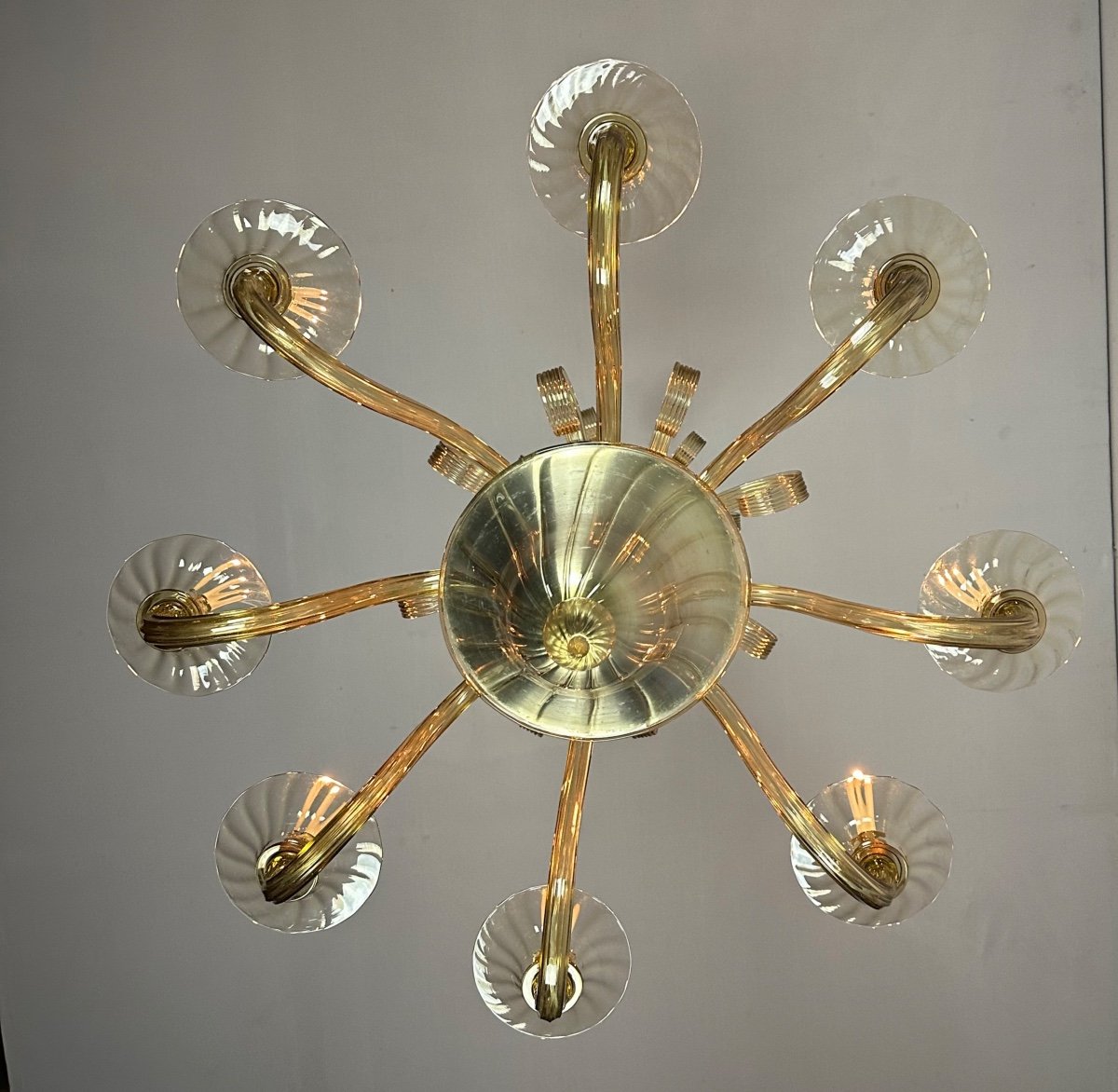 Venetian Chandelier In Golden Murano Glass, 8 Arms Of Light Circa 1940-photo-4