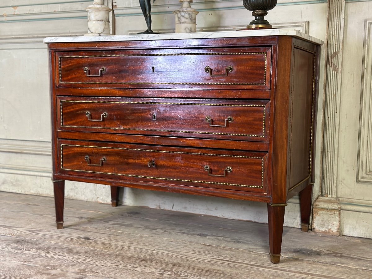 Louis XVI Commode In Mahogany And Beaded Brass, Arabescato Marble, Eighteenth Century-photo-5