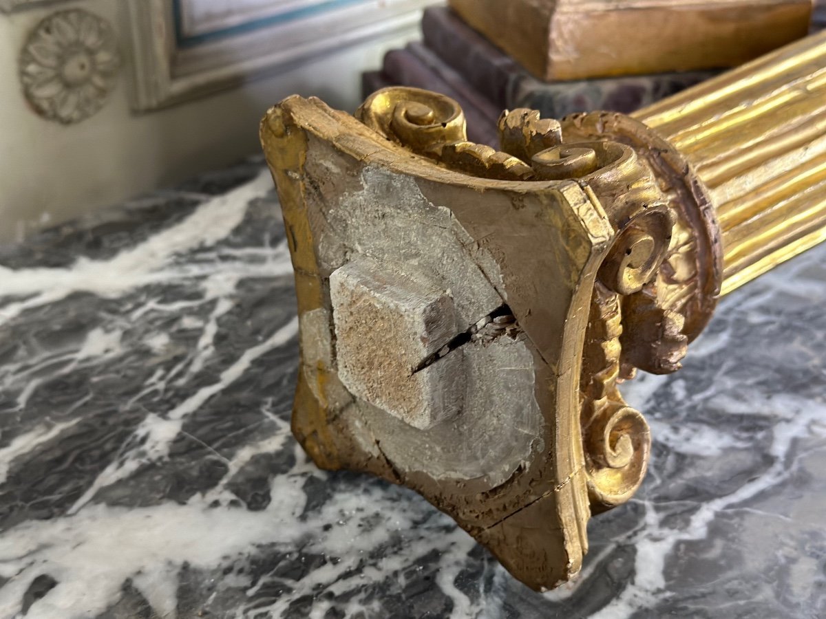 Paire De Colonnes En Bois Sculpté Et Doré XVIIIème Siècle -photo-3