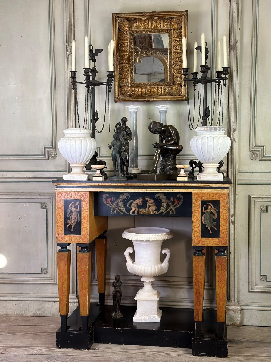 Console Bureau Décoré De Peintures Dans Le Goût De L’antique, Style Pompéien vers 1880-photo-1