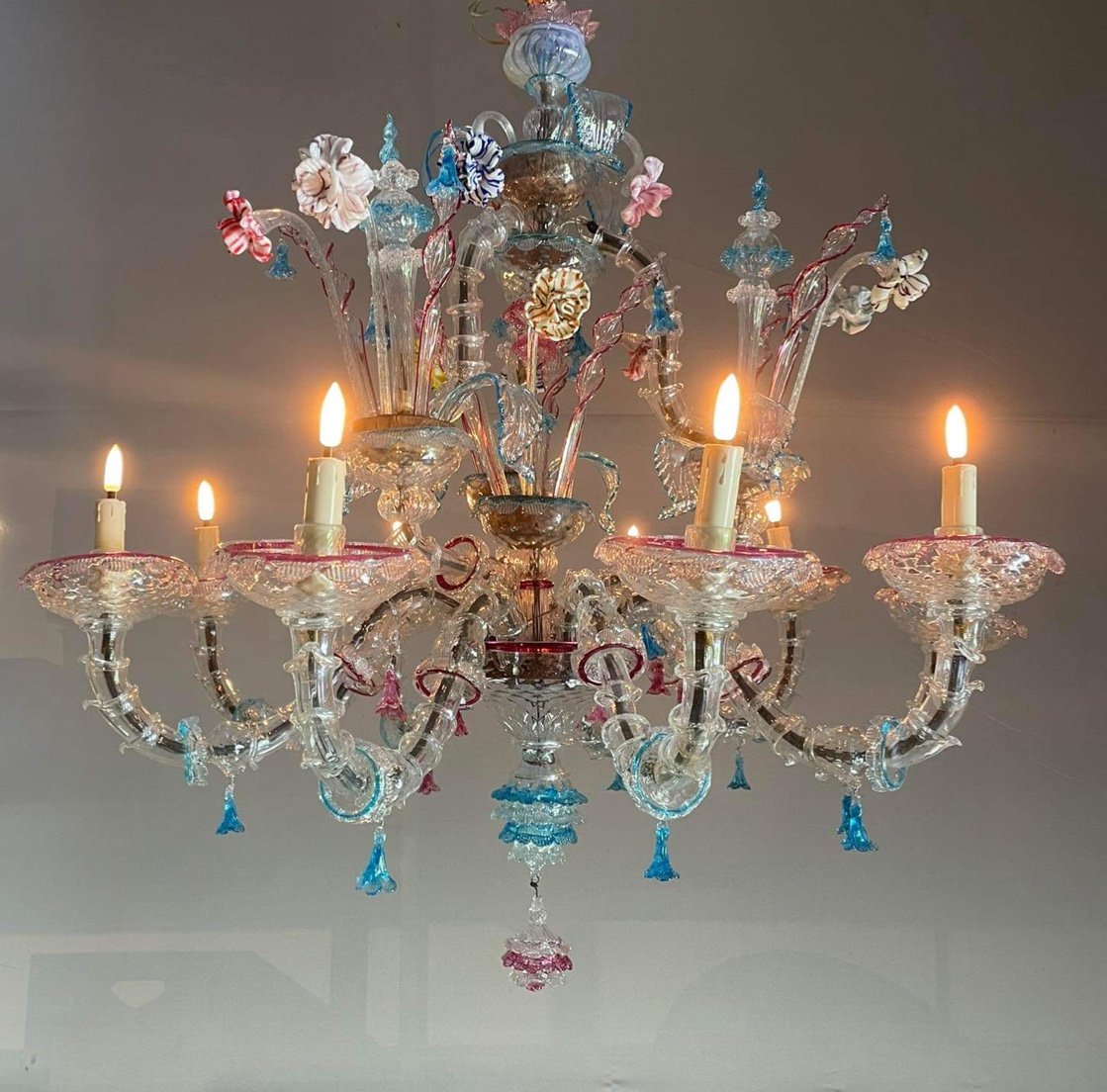 Lustre Vénitien Rezzonico En Verre De Murano Multicolore Vers 1920