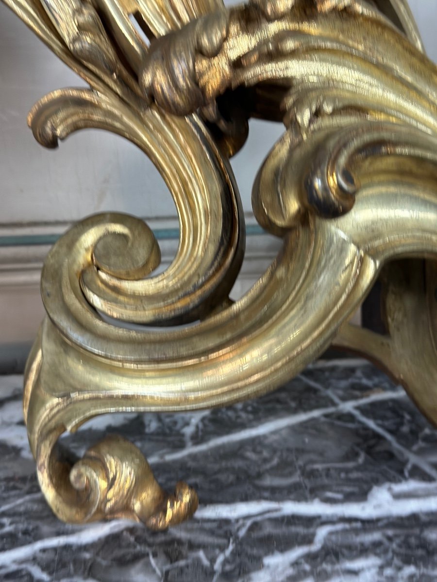 Paire De Chenets De Style Louis XV En Bronze Doré Vers 1880-photo-3