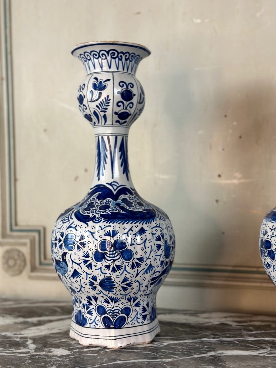 Pair Of Tulipieres In Delft Earthenware, XIXth Century-photo-3