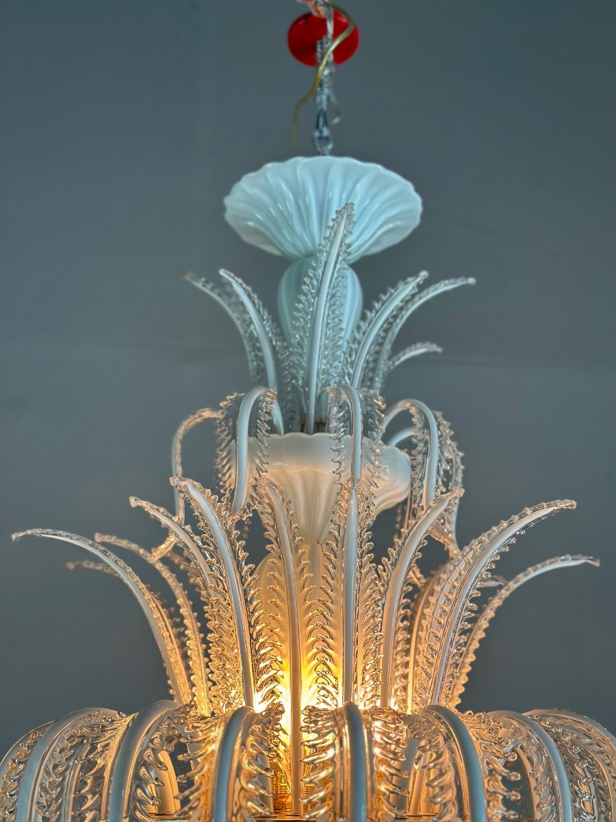 Venetian Chandelier In White And Golden Murano Glass, Circa 1980-photo-1