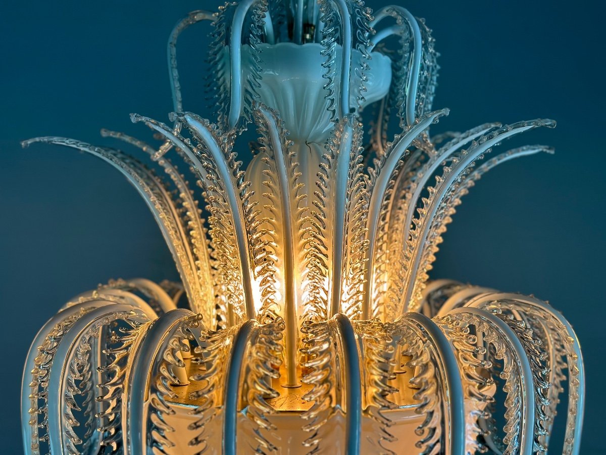 Venetian Chandelier In White And Golden Murano Glass, Circa 1980-photo-5