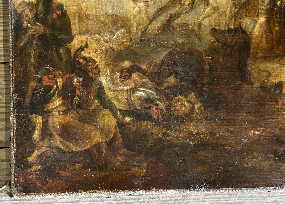 Scène De Bataille Napoléonienne, Huile Sur Toile, XIXème Siècle -photo-3