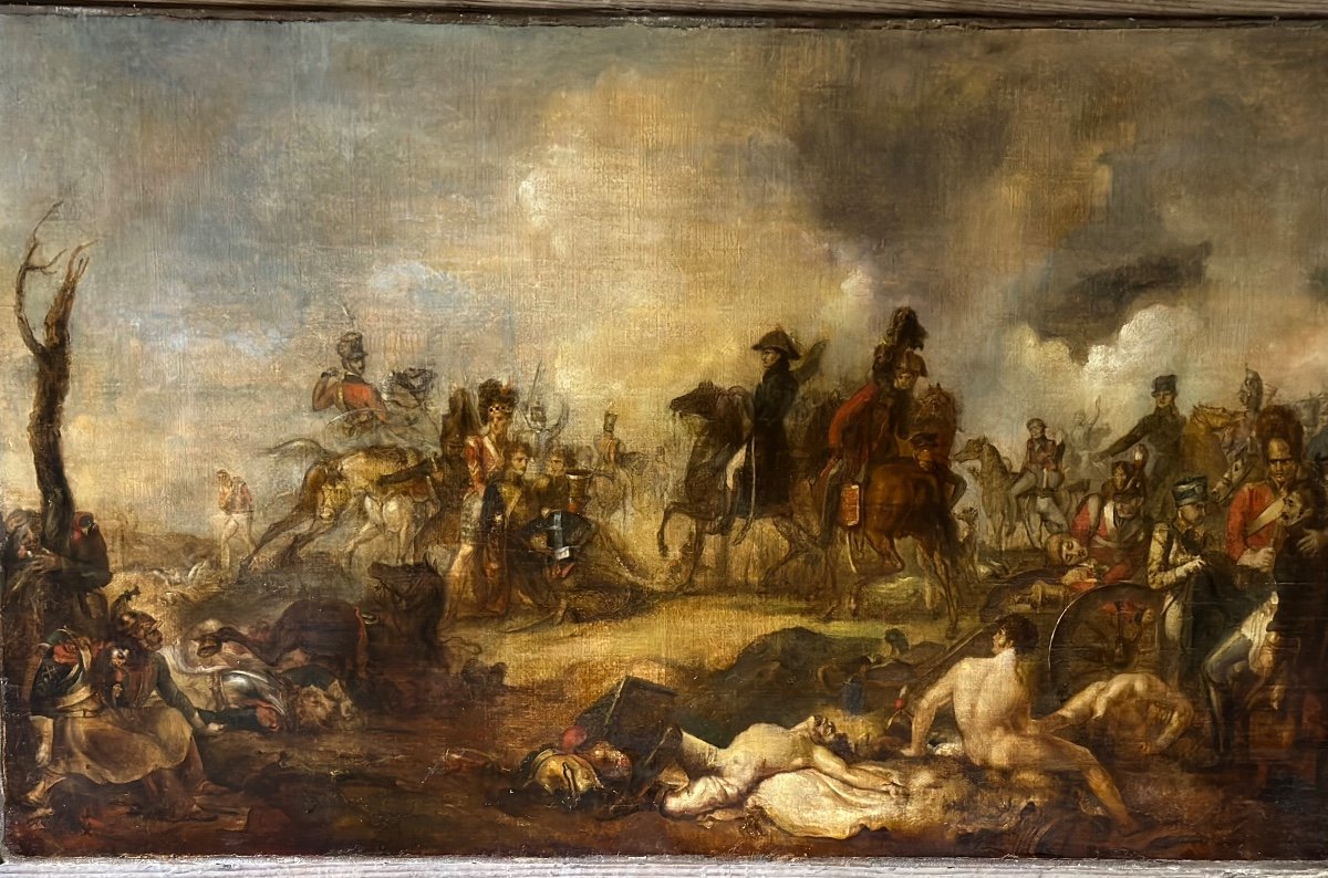 Scène De Bataille Napoléonienne, Huile Sur Toile, XIXème Siècle 
