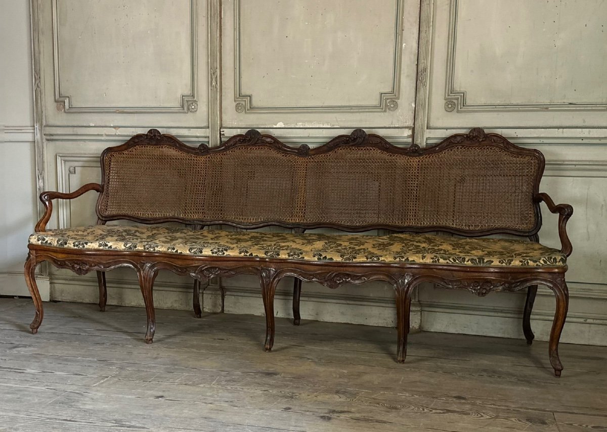 Large Louis XV Bench In Molded And Carved Natural Wood France Eighteenth Century-photo-2