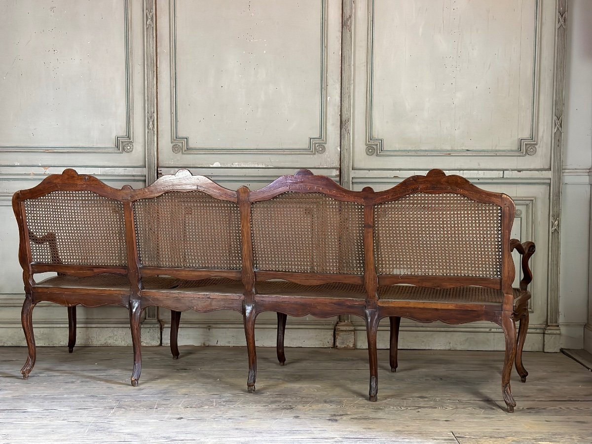 Large Louis XV Bench In Molded And Carved Natural Wood France Eighteenth Century-photo-3