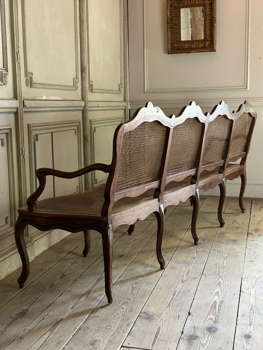 Large Louis XV Bench In Molded And Carved Natural Wood France Eighteenth Century-photo-4