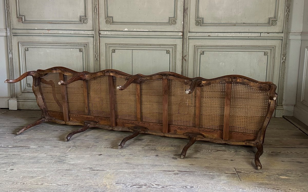 Large Louis XV Bench In Molded And Carved Natural Wood France Eighteenth Century-photo-1