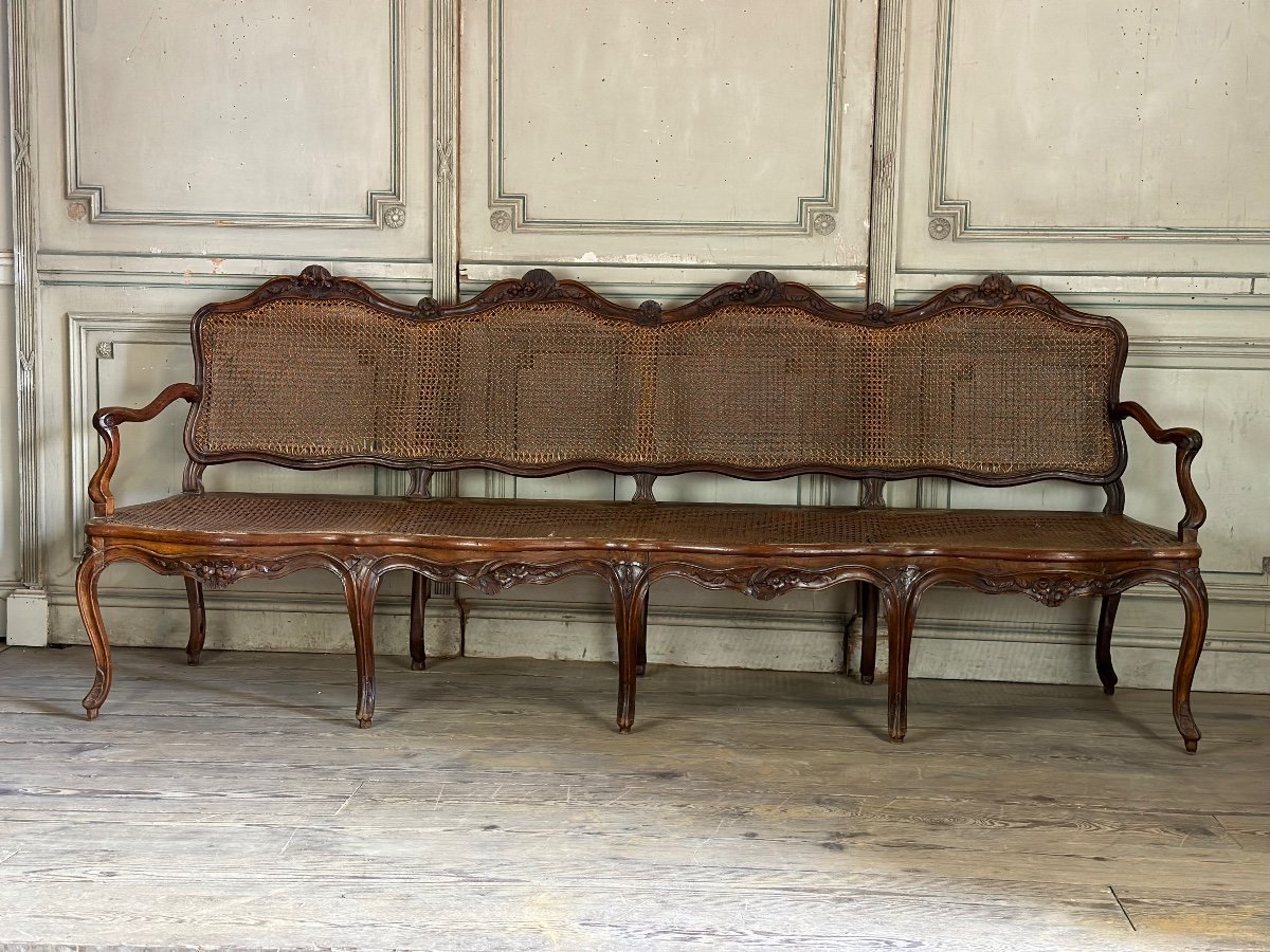 Large Louis XV Bench In Molded And Carved Natural Wood France Eighteenth Century-photo-5