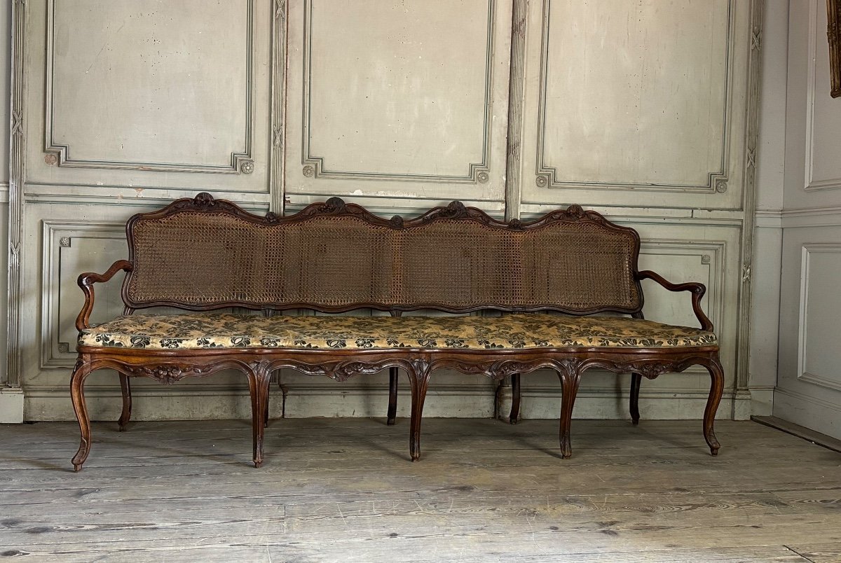 Large Louis XV Bench In Molded And Carved Natural Wood France Eighteenth Century-photo-7