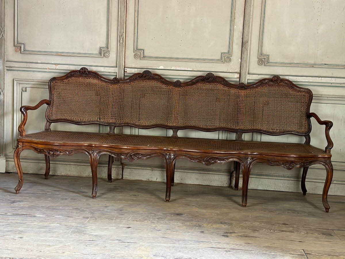 Large Louis XV Bench In Molded And Carved Natural Wood France Eighteenth Century-photo-8