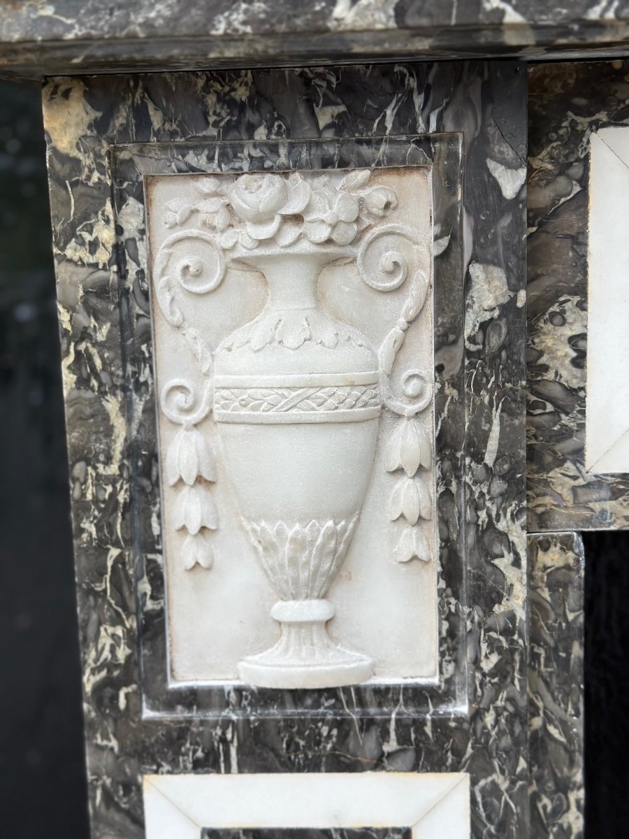 Louis XVI Fireplace In Gray Saint Anne And Statuary White Marble Circa 1800-photo-8