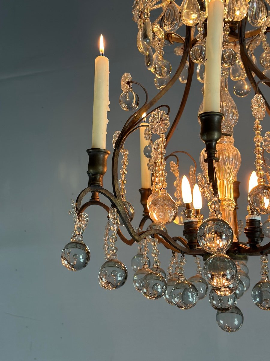 Cage Chandelier Garnished With Ball-shaped Pampilles Circa 1900-photo-1