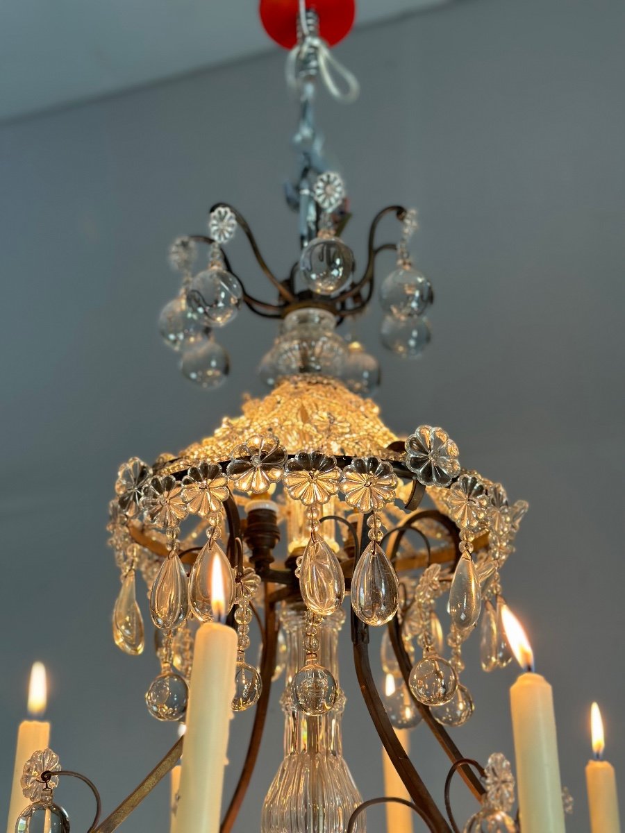 Cage Chandelier Garnished With Ball-shaped Pampilles Circa 1900-photo-3