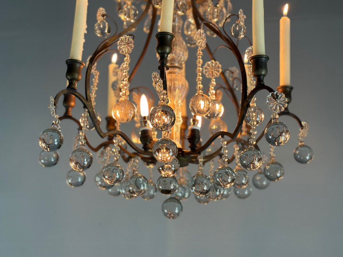 Cage Chandelier Garnished With Ball-shaped Pampilles Circa 1900-photo-6
