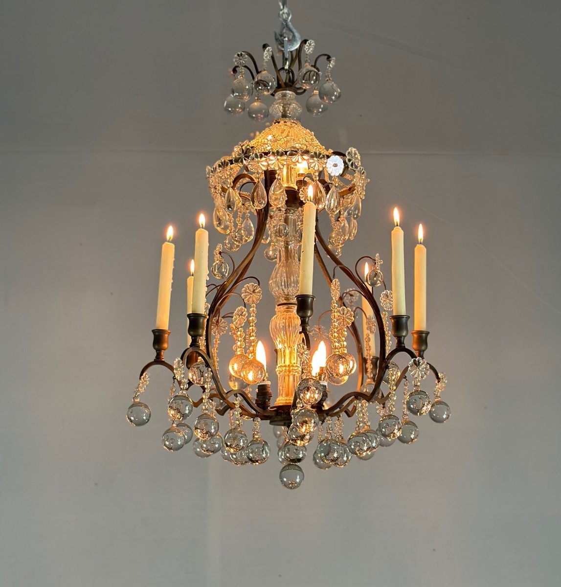 Cage Chandelier Garnished With Ball-shaped Pampilles Circa 1900