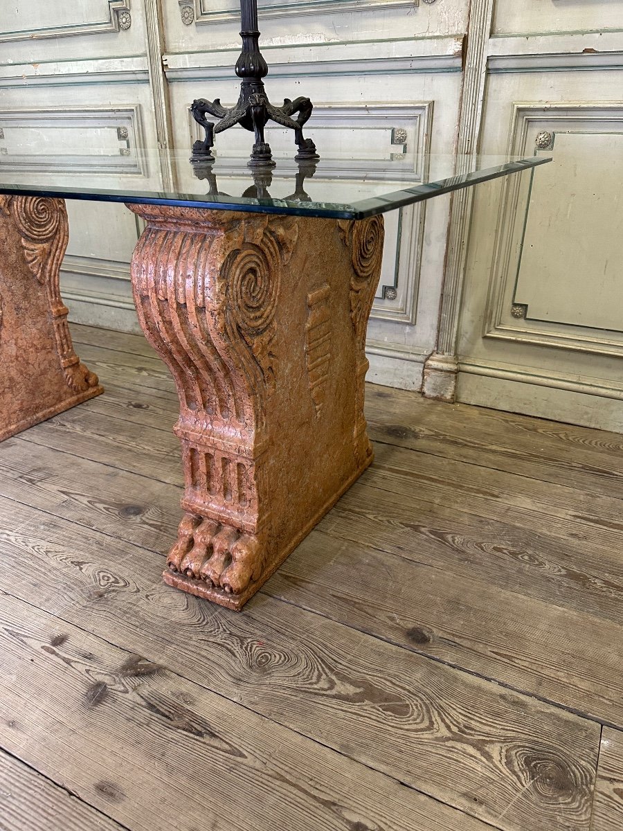 Paire De Socles De Table En Marbre Rouge De Vérone, Italie, XIXème Siècle -photo-1