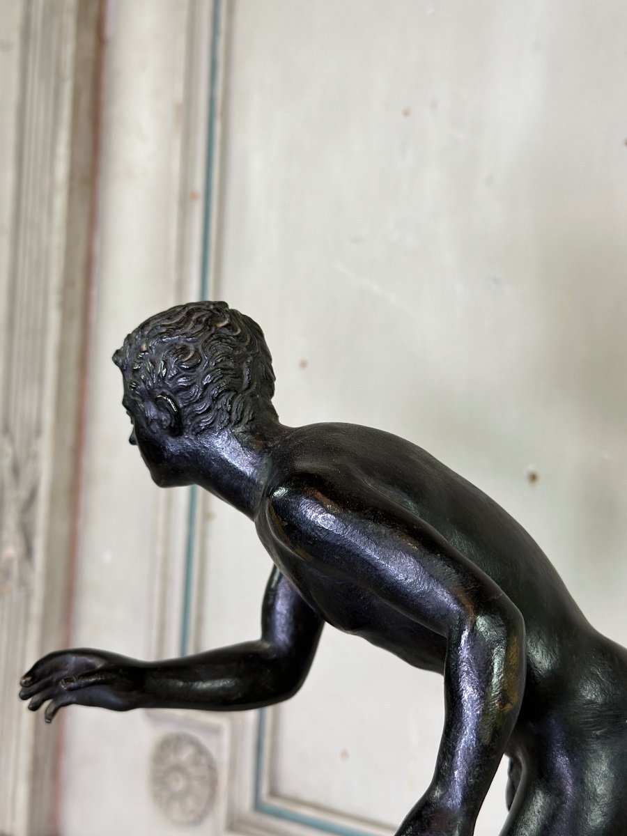 Bronze Grand Tour, One Of The Two Runners From The Villa Des Papyri, Black Patina Circa 1880-photo-4