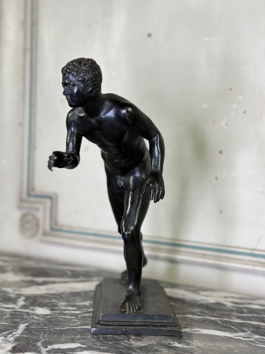 Bronze Grand Tour, One Of The Two Runners From The Villa Des Papyri, Black Patina Circa 1880-photo-5