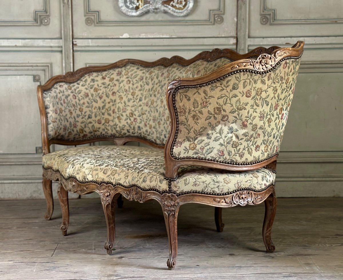 Banquette Corbeille Louis XV En Bois Sculpté, XVIIIème Siècle -photo-8