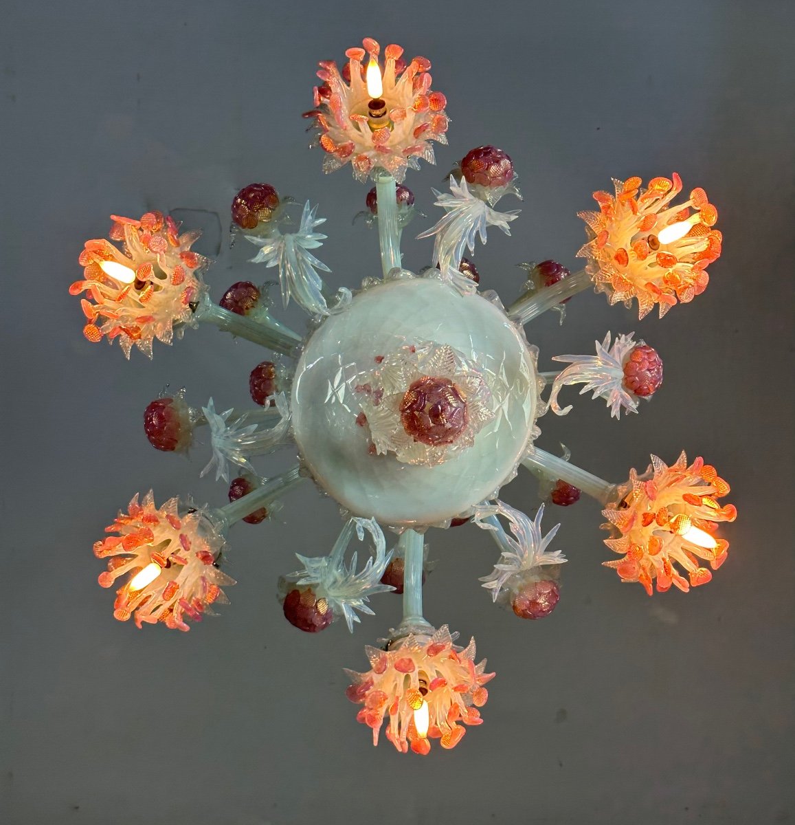 Venetian Chandelier In Blue And Red Murano Glass Circa 1930-photo-3